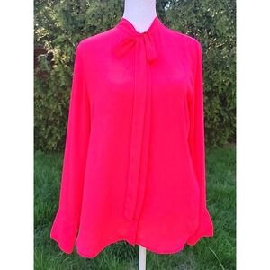 Women's Banana Republic Dillon Tie Button Down Top Hot Pink SZ SP Dressy LS EUC